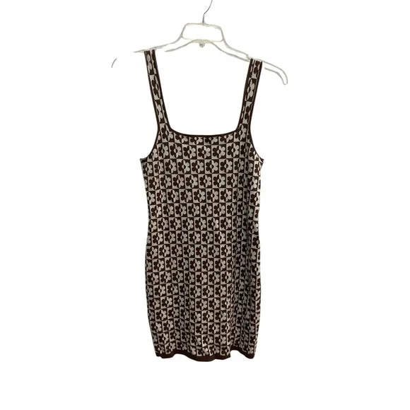 Hollister Brown Cream Floral Knit Dress Y2K Cottagecore Tank Midi L Retro - Picture 10 of 10